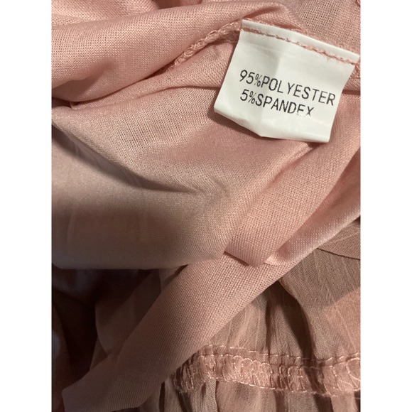 Light Pink Smocked Off Shoulder Ruffle Hem Dress Long Sleeve Boho Chic - Picture 6 of 7